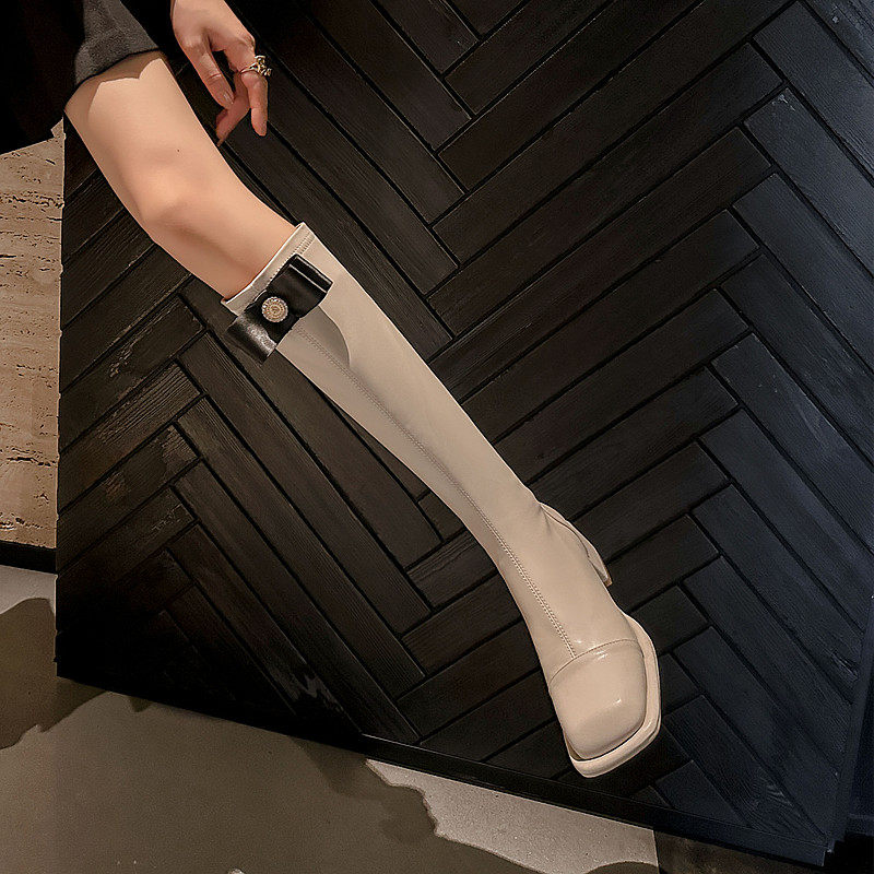 ladyblack粗跟方头后拉链弹力高筒靴女中跟骑士长靴3340大码41-43,女鞋,弹力靴/袜靴,淘宝优惠券,粉丝福利购,淘宝优惠卷