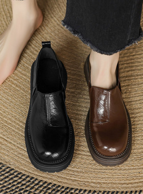 ladyblack3340大码41-43厚底中跟一脚蹬懒人乐福鞋女深口复古单鞋