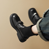 ladyblack厚底高跟弹力针织袜子短靴女圆头粗跟瘦瘦靴32大码