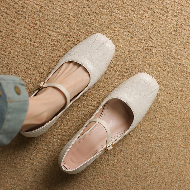 一字扣带春夏玛丽珍粗中跟单鞋女