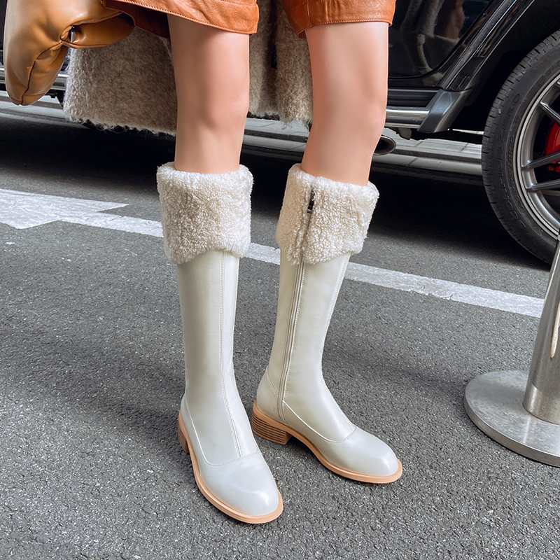 不过膝长靴高筒雪地靴女羊羔毛