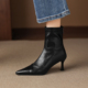 ladyblack 细高跟尖头OL职业后拉链短靴女秋冬大码 气质单靴子4142