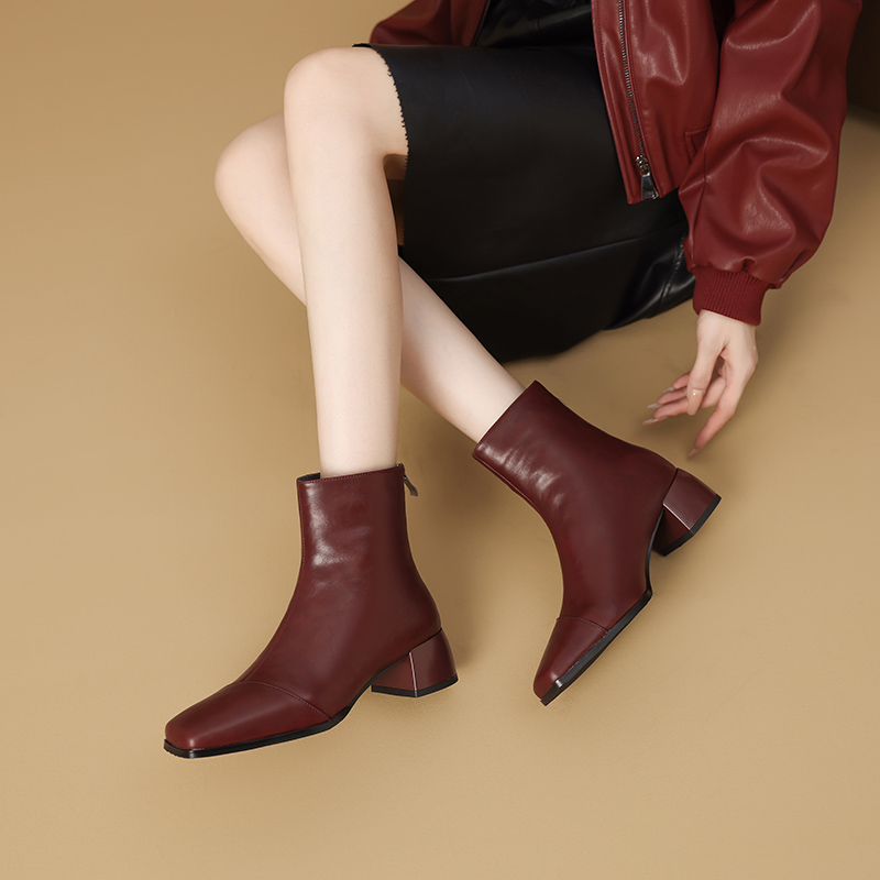 保暖雪地靴冬粗高跟大码短靴4143