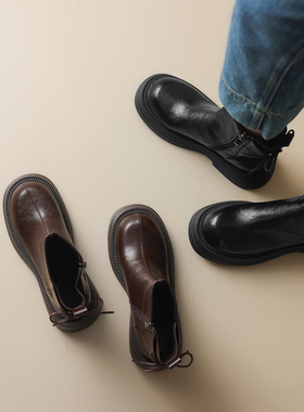 ladyblack厚底高跟显瘦增高侧拉链马丁靴女秋冬大码复古短靴41-43