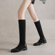 ladyblack3340大码 43粗中跟绒面拼接弹力瘦瘦不过漆高筒长靴女