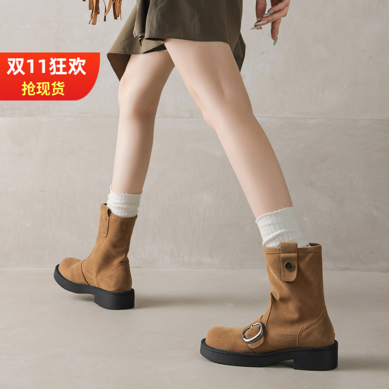 骑士靴秋冬磨砂大码短靴女41-43