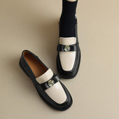 厚底深口四季 单鞋 女拼色懒人显瘦中跟乐福鞋 ladyblack 33大码 4041