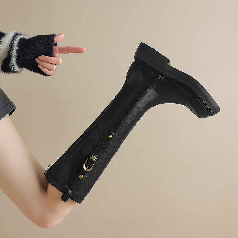 ladyblack厚底中跟高筒骑士靴女冬季后拉链3340直筒大码长靴41-43,女鞋,骑士靴,淘宝优惠券,粉丝福利购,淘宝优惠卷