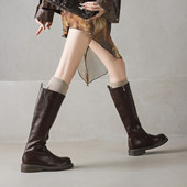 ladyblack美拉德高筒骑士靴女秋冬侧拉链粗低跟长靴显瘦大码