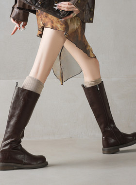 ladyblack美拉德高筒骑士靴女秋冬侧拉链粗低跟长靴显瘦大码41-43