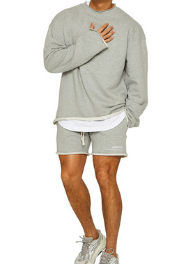 肌肉健身运动套装男士训练撸铁器械圆领套头衫长袖卫衣三分短裤潮