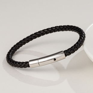 银色一字扣真皮手链转运珠配绳可穿3D硬金潘多拉珠子百搭串珠手绳