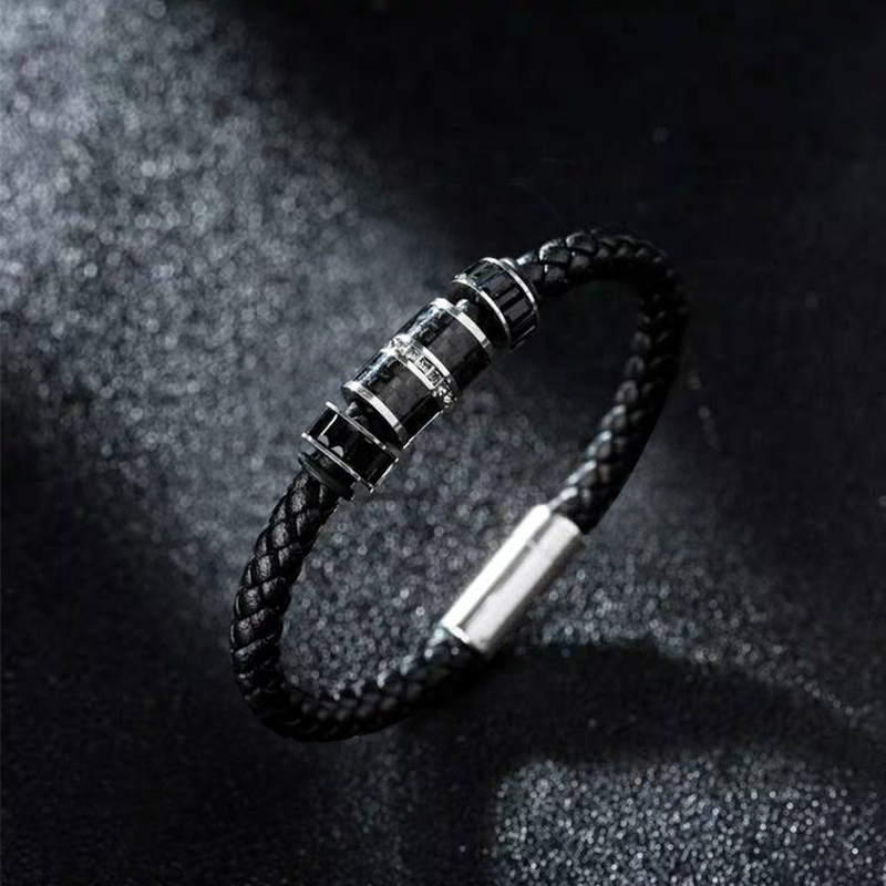 潮牌施家同款皮绳手链男生潮流黑色转运珠编织手环情侣礼物手绳男