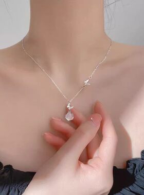 S纯银玉髓毛衣项链女2024