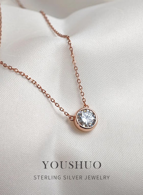 纯银莫桑石钻石泡泡吊坠小气泡项炼女银饰玫瑰金单钻飞碟锁骨炼