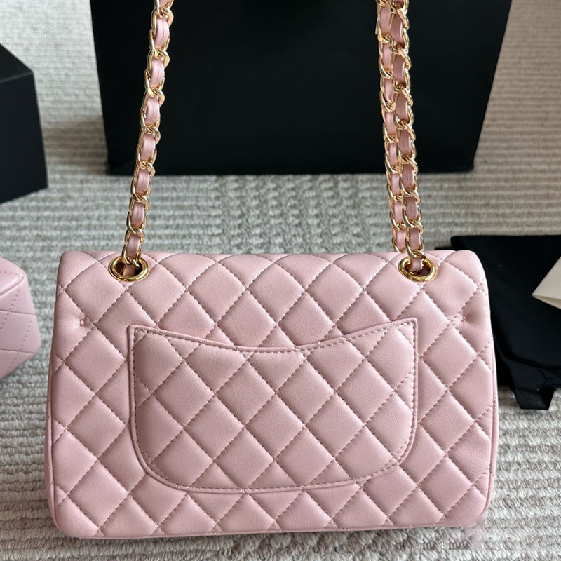 真皮头层牛皮 送礼盒粉色经典款格菱纹链条包小香风大牌CF女包