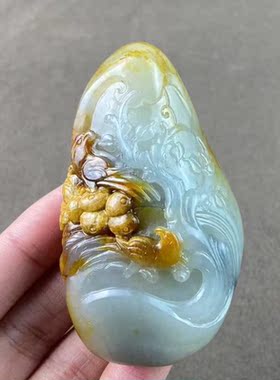 新疆和田玉籽料喜事连连手把件