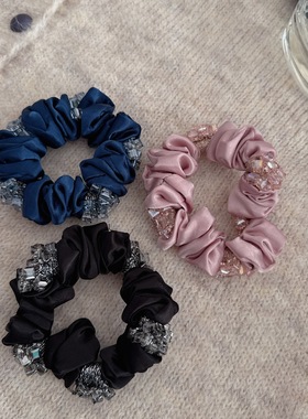 韩系时尚布艺水晶扎头发头绳小众设计感气质扎马尾丸子头大肠发圈