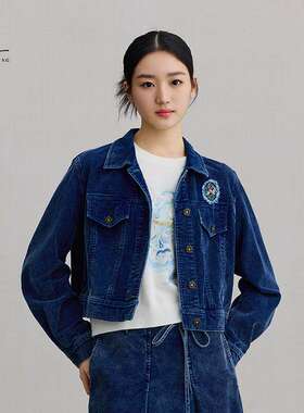 一城画一新款复古做旧洗水工艺高腰宽松显瘦牛仔外套女