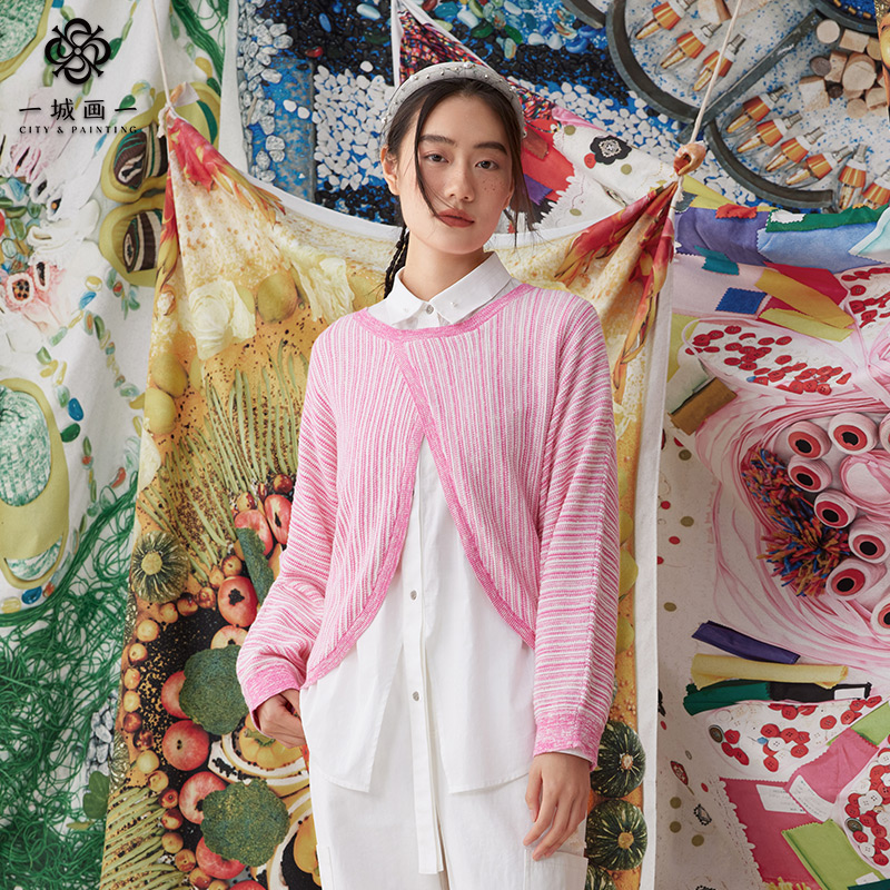 一城画一秋季简约文艺气质百搭休闲短款时尚衫两件套女14121O070