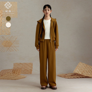 一城画一新款复古休闲连帽运动套装两件套(裤脚直筒型)