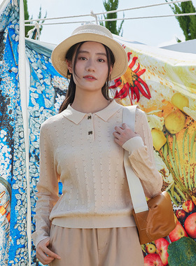 秋季复古小翻领设计罗纹袖口时尚短款套头毛衫女14151N237