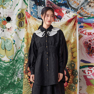 衫 一城画一秋季 时尚 纯色中款 14131O059 百搭气质宽松翻领设计长袖