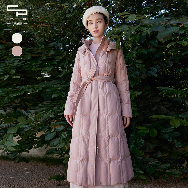 一城画一冬季新款宽松简约时尚纯色过膝高立领鹅绒长款羽绒服