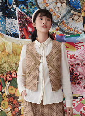 秋季文艺复古双色提花面料百搭休闲气质短款马甲14141H142