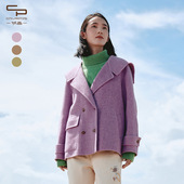 简约文艺风复古海军大翻v领短款 一城画一冬季 新款 双面呢大衣