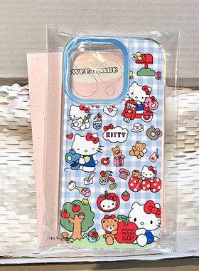 蓝白格小熊kt适用苹果17promax太空手机壳透明iPhone16/15/14/13/12/11可爱卡通xr华为P70vivo小米15oppo软套