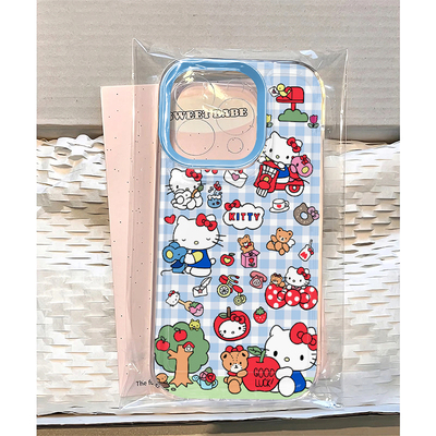 蓝白格小熊kt适用苹果17promax太空手机壳透明iPhone16/15/14/13/12/11可爱卡通xr华为P70vivo小米15oppo软套