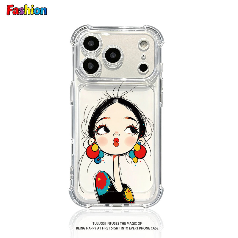 趣味耳坠女孩适用苹果17promax四角防摔气囊手机壳iPhone16/15Pro简约vivo华为P70小米17男女oppo保护套air