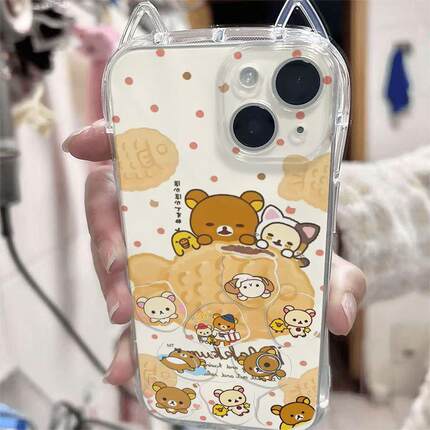 鲷鱼烧轻松熊适用苹果17promax猫耳朵手机壳iPhone16pro新款16/15/14pro全包透明13pro女款12pro防摔11保护套