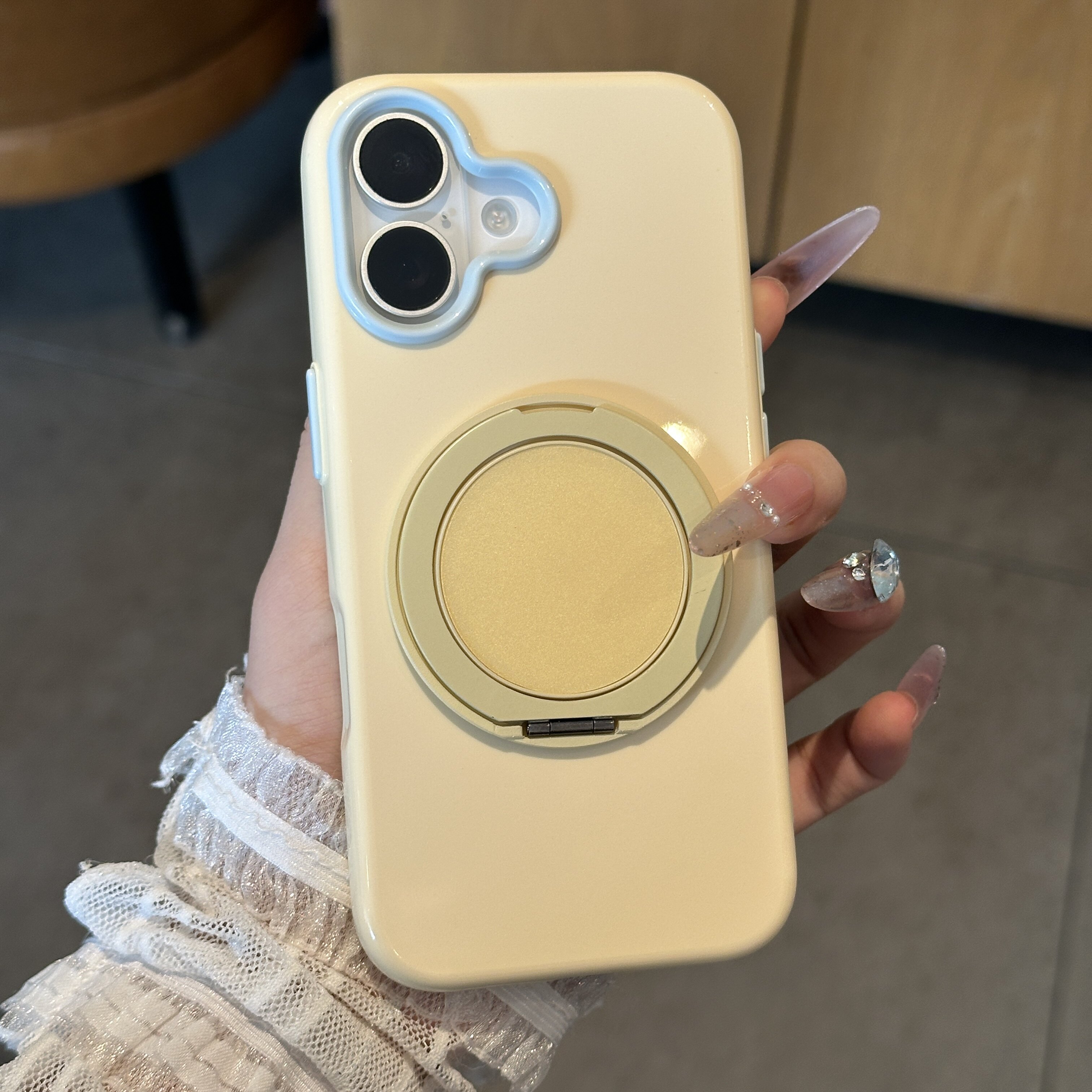 黄圆盘旋转支架马卡龙果冻壳适用苹果17/16promax肤感磨砂手机壳iPhone15plus简约14/13pro全包防摔12保护套