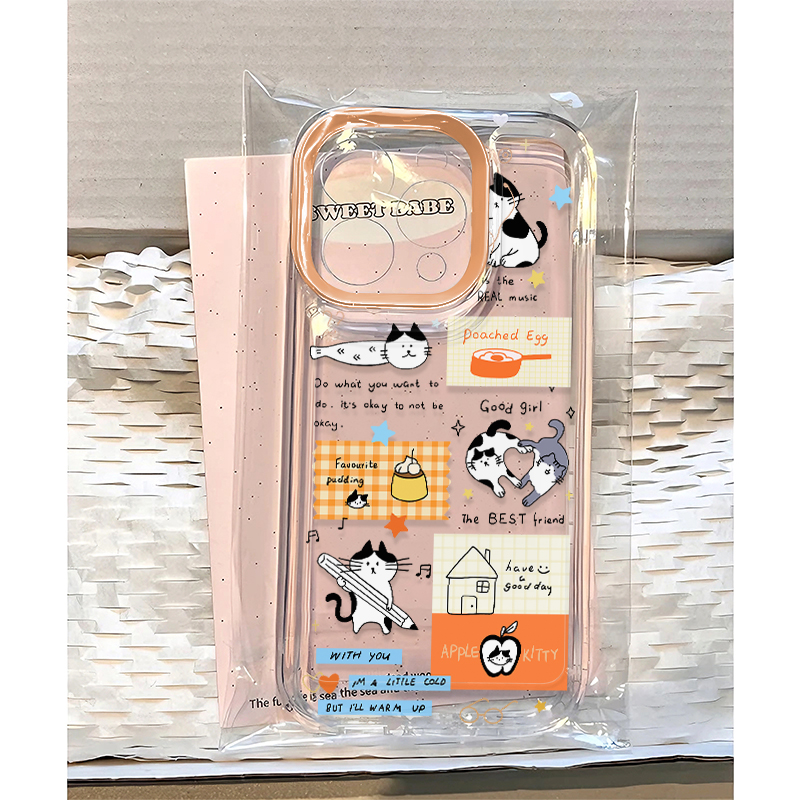 搞怪铅笔小猫适用苹果17/16promax太空手机壳iPhone16/15/14/13pro全包透明vivo华为P70小米17oppo防摔软壳潮