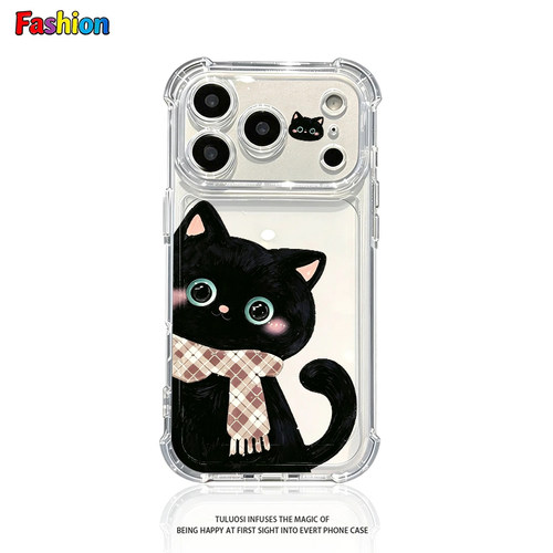 ins轻奢黑猫适用苹果17promax四角防摔气囊手机壳iPhone16/15/14pro适用vivo适用华为P70适用小米17适用oppo