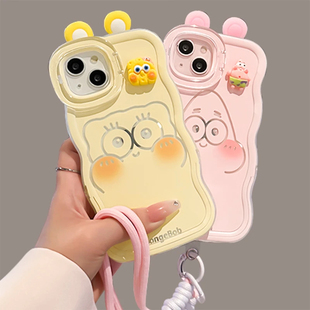 海绵宝宝派大星适用苹果17promax手机壳iPhone16/15/13pro立体耳朵14plus板凳双支架挂绳vivo华为小米15oppo
