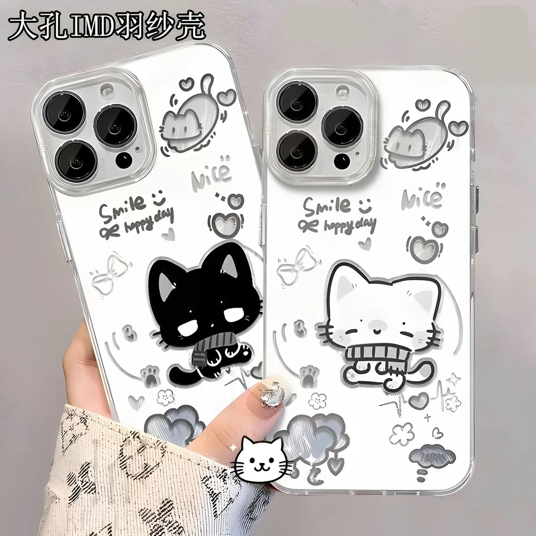Q版戴围巾小猫适用iPhone17promax/18promax羽纱纹手机壳iPhone16/15/14/华为/vivo/oppo/小米保护套