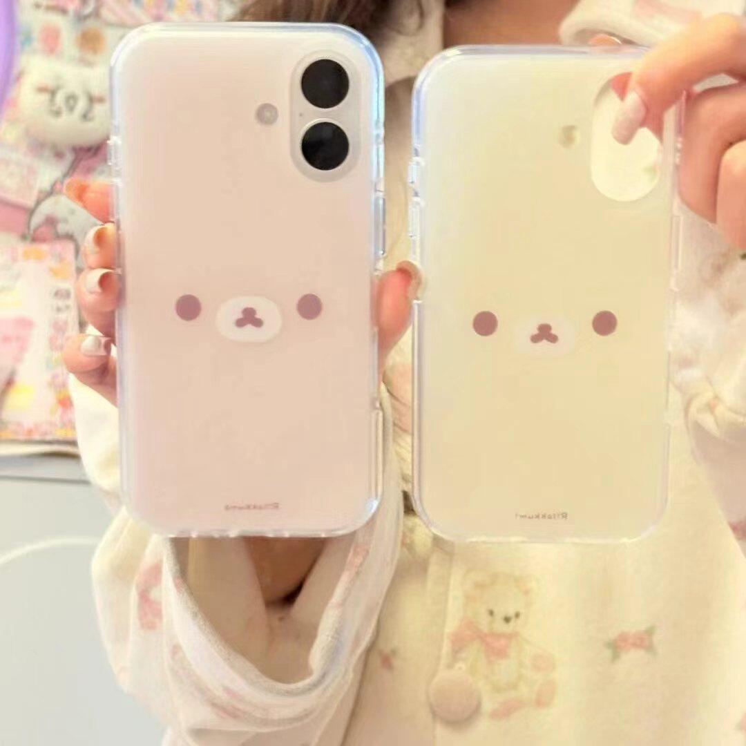 粉色小熊表情适用苹果17promax大孔手机壳iPhone17pro新款16/15/14/13pro个性创意vivo华为P70oppo小米15新款