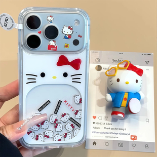 可爱滑片KT猫咪适用苹果17/16promax透明流沙手机壳iPhone15pro个性创意14小众13promax华为MATE70PRO女款套