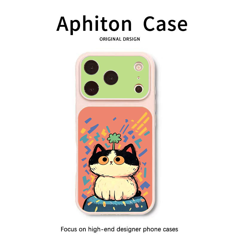 涂鸦彩色猫适用苹果17ProMax康宁撞色手机壳iPhone16个性15pro小众创意14/13pro全包12promax防摔11女款套air