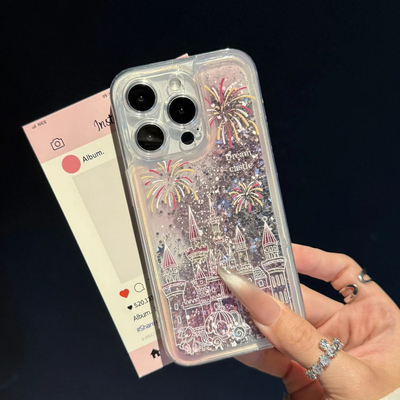 粉晕染烟花城堡适用苹果17promax雪花流沙手机壳iPhone17AIR/16/15/14/13pro高级vivo华为P70小米15oppo渐变