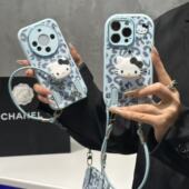 蓝豹纹kt支架挂绳适用苹果17 11pro小众创意vivo华为p70小米15oppoAIR套 16promax精孔手机壳iPhone14