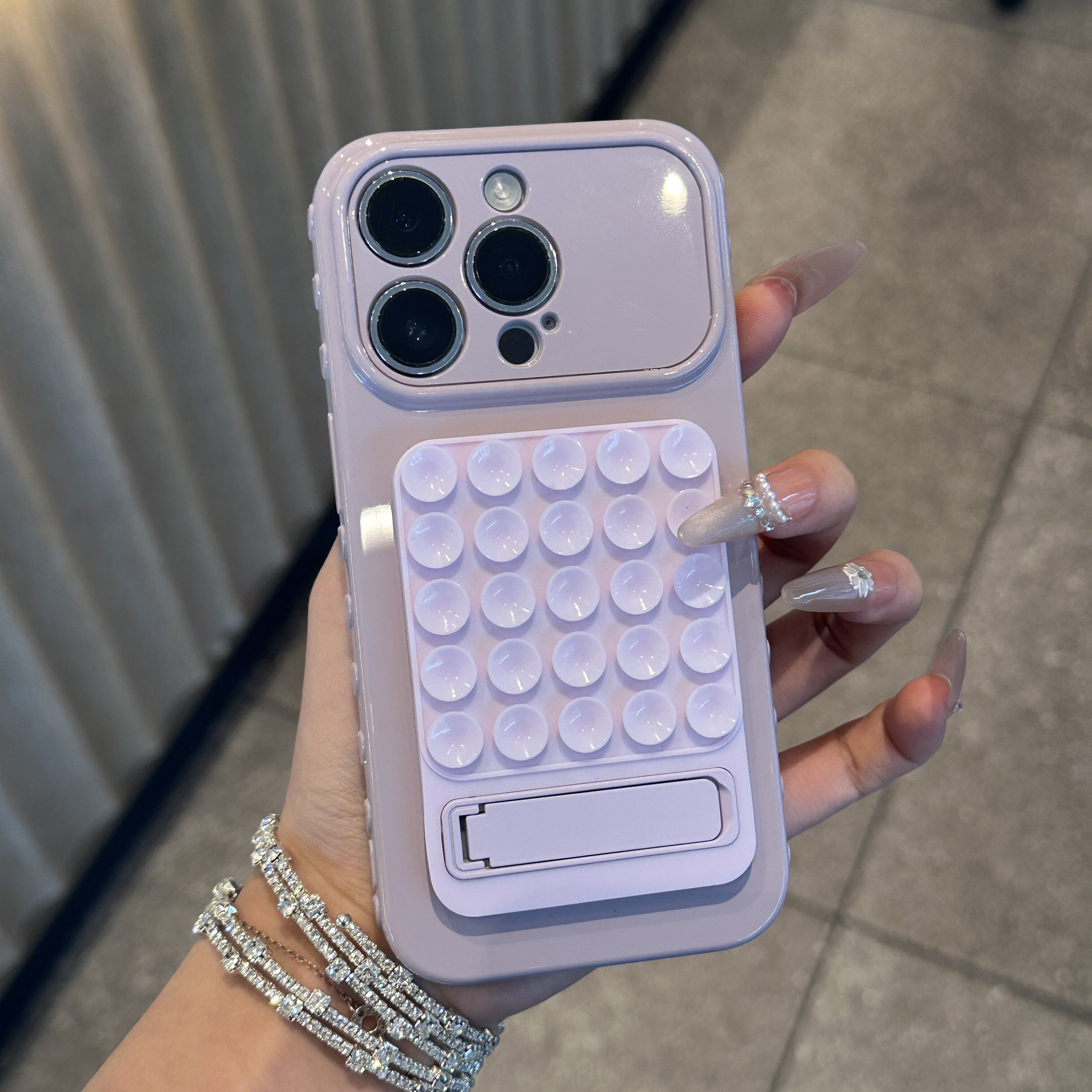 紫色吸盘支架适用苹果17promax侧面爱心手机壳iPhone16/15pro小众创意14/13pro全包防摔壳12可爱卡通11女款套