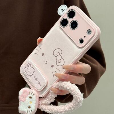 少女粉kitty支架挂绳适用苹果17/16promax气垫手机壳iPhone15/14/13pro韩风女款vivo华为P70小米17oppo防摔套