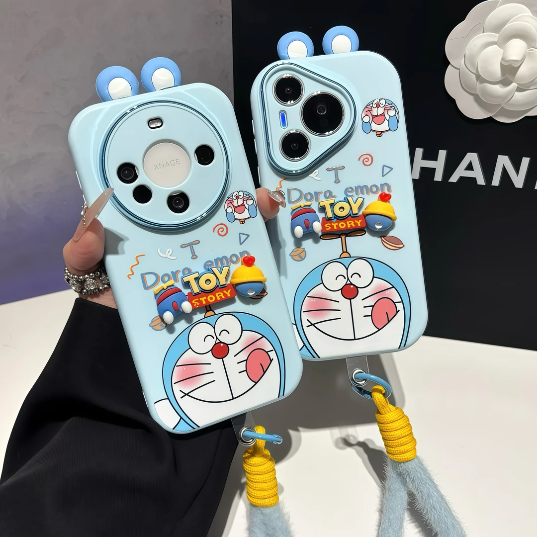 叮当猫公仔挂绳适用苹果17/16promax精孔手机壳iPhone14/13/12/11可爱风vivo华为p70小米15oppoAIR防摔软壳潮