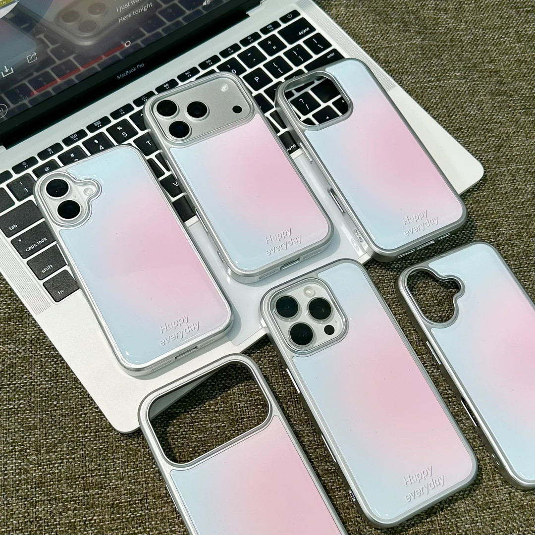 粉蓝晕染渐变英文适用苹果17promax肤感水凝手机壳iPhone16/15/14/13高级感MATE70PRO华为P80小米17荣耀400潮