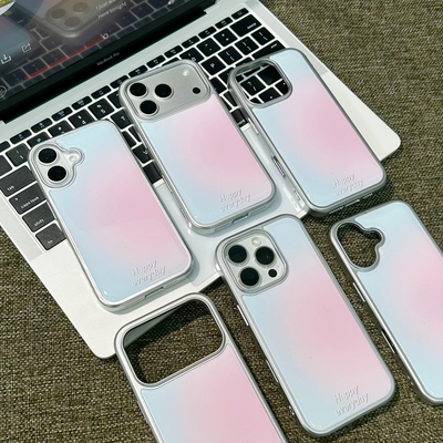 粉蓝晕染渐变英文适用苹果17promax肤感水凝手机壳iPhone16/15/14/13高级感MATE70PRO华为P80小米17荣耀400潮