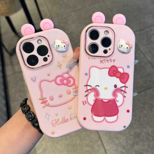 可爱搓脸立体KT猫适用苹果16promax精孔手机壳iPhone14/13/12/11promax硅胶软壳vivo华为p70小米15oppo防摔套